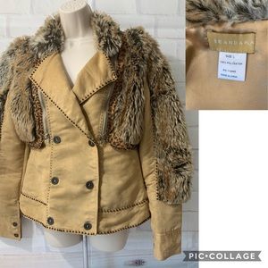Women's Tan Utility Jacket with Faux Fur